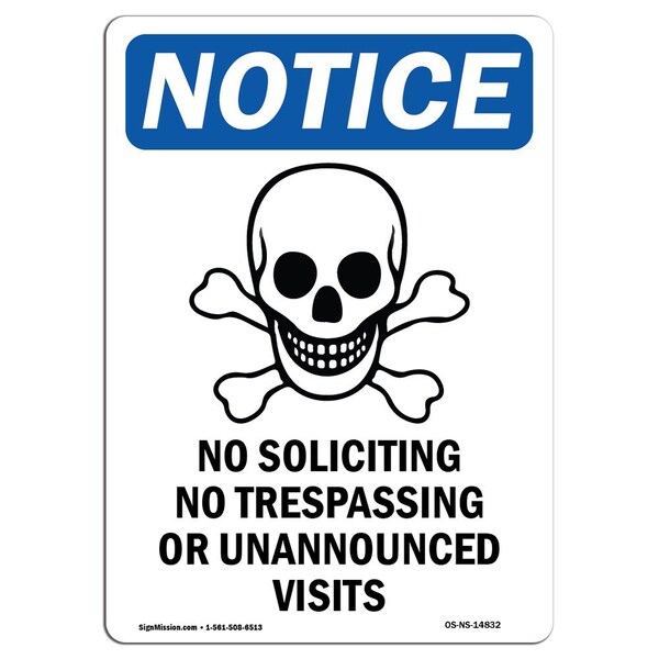 Signmission OSHA Notice Sign, 3.5" Height, 5" Width, No Soliciting No Trespassing Sign With Symbol, Landscape OS-NS-D-35-L-14831 - main
